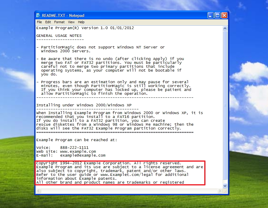 Picture of an example README file